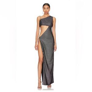 NWT Camila Coelho Jolene Gown maxi dress Black silver cut out Revolve S